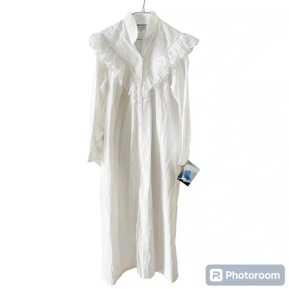 Vintage NWT 80s DVF Diane Von Furstenberg White Frilly Lace Nightgown Dress Sz M - Picture 1 of 11